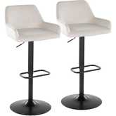 Daniella Adjustable Swivel Bar Stool in Black Metal & White Velvet (Set of 2)